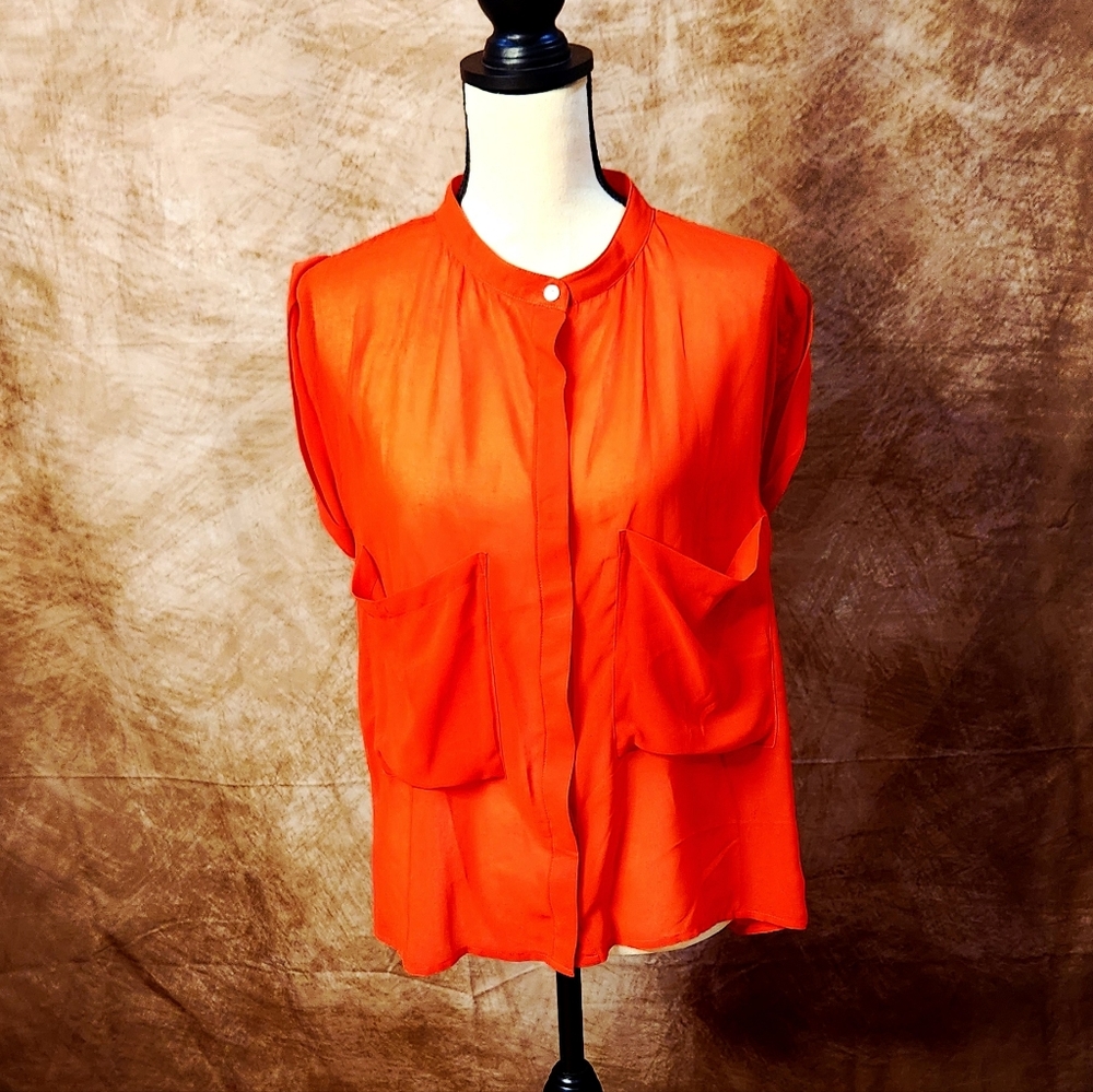 Red Silk Pocket Blouse – Size M